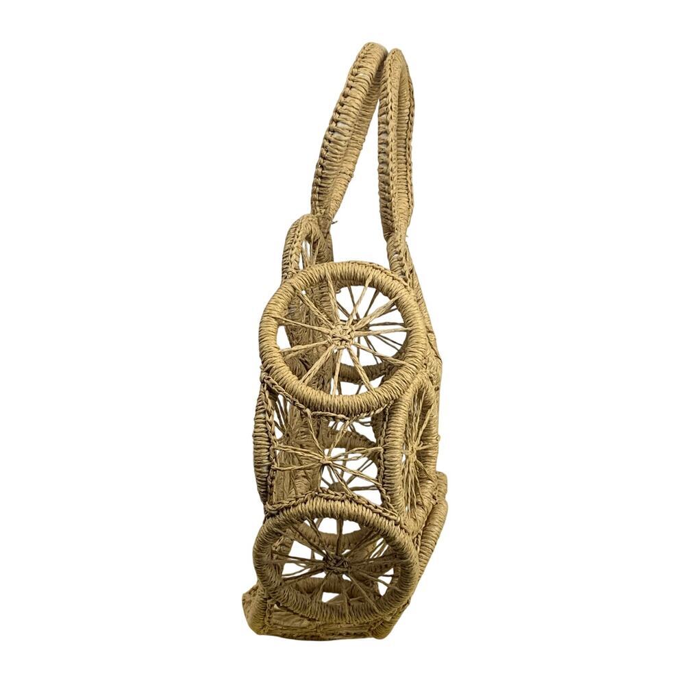 Wicker Round Top Handle Bag Coastal Minimal Straw Natural Summer Beach - Picture 3 of 5
